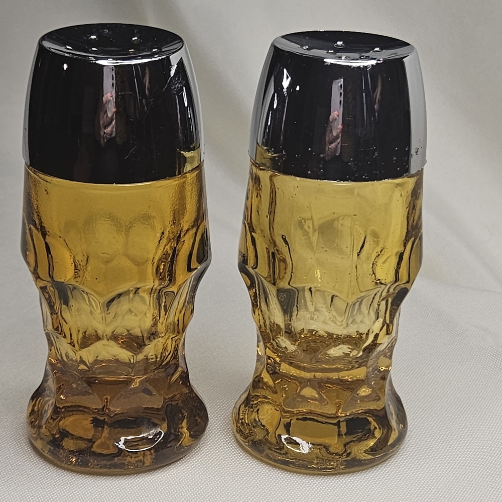 Vintage amber salt and pepper shakers